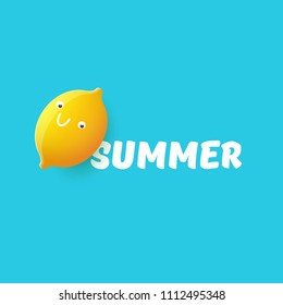 vector creative summer label or icon isolated on azure background. Summer fun concept background with fresh lemon.