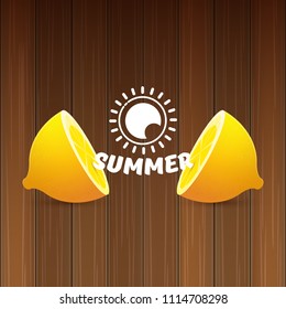 vector creative summer label or icon on wooden texture background. Summer fun concept background with fresh lemon