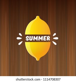 vector creative summer label or icon on wooden texture background. Summer fun concept background with fresh lemon