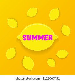 vector creative summer label or icon on orange background. Summer fun concept background with fresh lemon