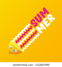 vector creative summer label or icon on orange background. Summer fun concept background with fresh lemon