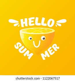 vector creative summer label or icon on orange background. Summer fun concept background with fresh lemon