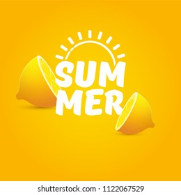 vector creative summer label or icon on orange background. Summer fun concept background with fresh lemon