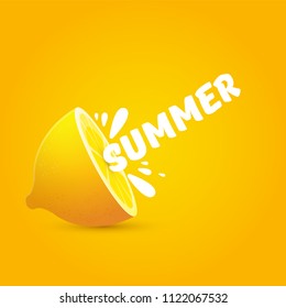 vector creative summer label or icon on orange background. Summer fun concept background with fresh lemon