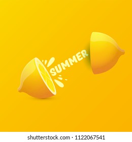 vector creative summer label or icon on orange background. Summer fun concept background with fresh lemon