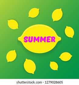 vector creative summer label or icon green background with lights. Summer fun concept background with fresh lemon