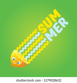vector creative summer label or icon green background with lights. Summer fun concept background with fresh lemon