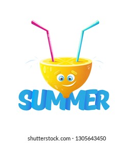 vector creative summer label or icon isolated on white background . Summer fun concept background with fresh lemon