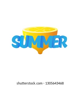 vector creative summer label or icon isolated on white background . Summer fun concept background with fresh lemon