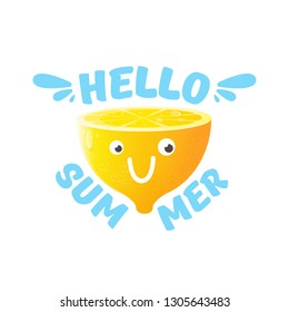 vector creative summer label or icon isolated on white background . Summer fun concept background with fresh lemon