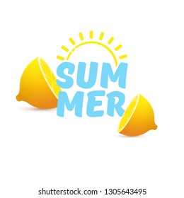 vector creative summer label or icon isolated on white background . Summer fun concept background with fresh lemon