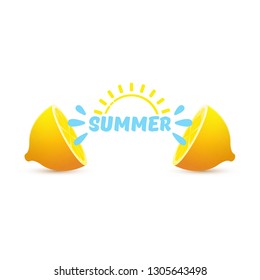 vector creative summer label or icon isolated on white background . Summer fun concept background with fresh lemon