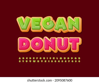 Vektor kreatives süßes Zeichen Vegan Donut. Geschmackvolle Kuchenschrift. Alphabet-Alphabet-Alphabet-Buchstaben und -Zahlen-Set für grüne Vereisung