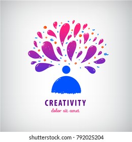 Vector creative team, imagination, art logo. Man, person thinking, brainstorm icon