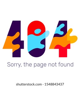 Vector creative template of abstract found 404 error page with bright splash and text on white background. Flat style number design for web, site, website development