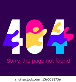 Vector creative template of abstract found 404 error page on dark background. Flat style number design with bright splash and text for web, site, website development