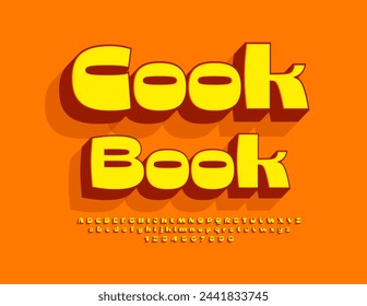 Vector creative template Cook Book. Puffy bright Font. 3D unique Alphabet Letters and Numbers set