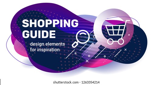 Vector creative template design with abstract shape, text and shopping trolley on white background with shadow. Business colorful illustration for banner, presentation, print