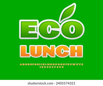 Vector creative template Eco Lunch. Sticker style Font. Artistic Alphabet Letters and Numbers. 