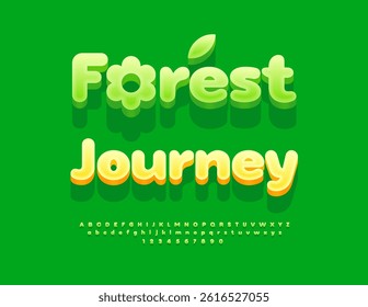 Vector Creative template Forest Journey. Green Isometric Font. Bright Decorative Alphabet Letters and Numbers set.