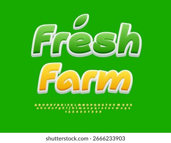 Vetor Creative modelo Fresh Farm. Fonte amarela artística. Letras e Números Alfabetos Decorativos.