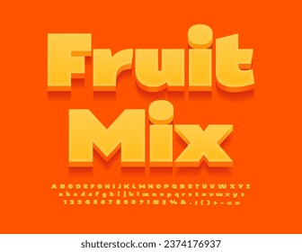 Vector creative template Fruit Mix. Modern Orange 3D Font. Artistic Alphabet Letters, Numbers and Symbols set