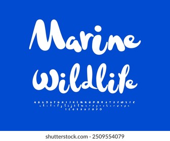 Vector creative template Marine Wildlife. Creative White Font. Stylish Alphabet Letters and Numbers set