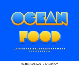 Vektorkreative Vorlage Ocean Food. Einzigartige helle Schriftart. Trendy Artistic Alphabet Letters and Numbers.