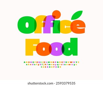 Vector Creative template Office Food. Bright Colorful Font. Watercolor Alphabet Letters and Number set.