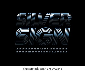 Vector creative template Silver Sign. Maze abstract Font. Dark Metallic Alphabet Letters and Numbers