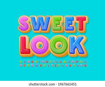 Vector creative template Sweet Look. Colorful Cake Font. Donut Alphabet Letters and Numbers set
