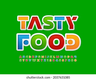 Vector plantilla creativa Sabrosa Comida para Cafe, Menú, Restaurante. Fuente moderna y colorida. Conjunto artístico de letras y números de alfabeto