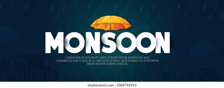 vector creative typography illustration,banner Monsoon season.