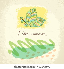 Vector creative universal card with leaves . Hand Drawn textures. Wedding, anniversary, birthday, Valentin's day, party invitations.