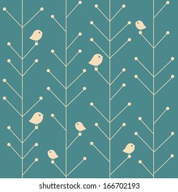 vector creative vintage seamless branch trees background with birds, nature winter christmas abstract background