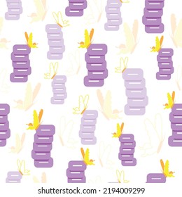 Vector creative yellow butterflies on abstract shapes blocks piles fun seamless pattern background. Great for girly accessories prints, textile, fabric, scrapbook, packaging and more