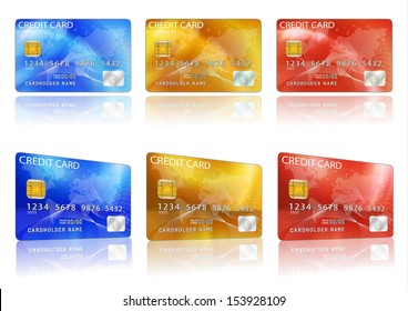 Vector credit card. Blue, red, yellow