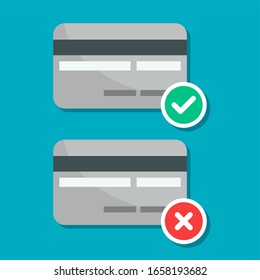 Vector credit card concept. Approve and denial card payment disign. E-commerce technology illustration.