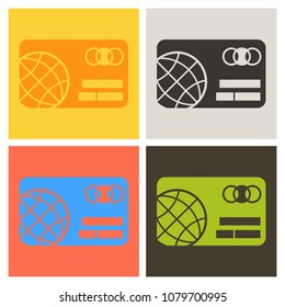 Vector Credit Card Icon with globe image in flat style