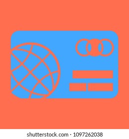 Vector Credit Card Icon with globe image in flat style