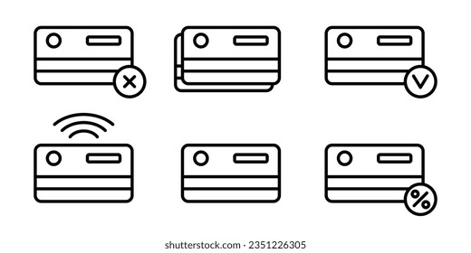 Vector credit card icon set. Editable stroke. Collection of line business icons related to bank cards. Finance concept. Debit and credit card.