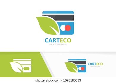 Vector credit card and leaf logo combination. Gift and eco symbol or icon. Unique discount and organic logotype design template.