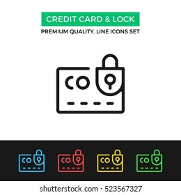 Vector credit card and lock icon. Security. Premium quality graphic design. Modern signs, outline symbols collection, simple thin line icons set for websites, web design, mobile app, infographics