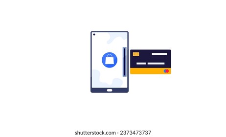 Vektor-Kreditkarte mit Handy, Konzept der Online-Transaktionen und Einkaufen. online kaufen und verkaufen
