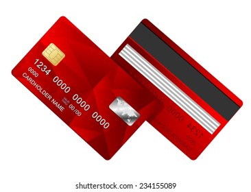 Vector Credit Card red two sides. Triangle modern background