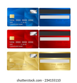 Vector Credit Card set two sides. Triangle modern background