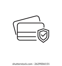 Vektor der Kreditkarte mit Schild im linearen Stil geeignet für Fintech-Sicherheits-Symbol 