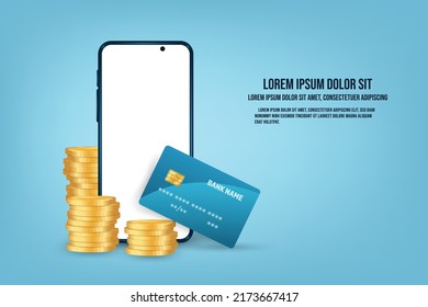 Vector credit card with smartphone. Mobile payment concept. Internet payment.