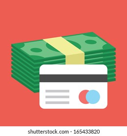 Vector Credit Card and Stack of Money Icon