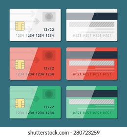 Vector Credit Card two sides in flat style. 